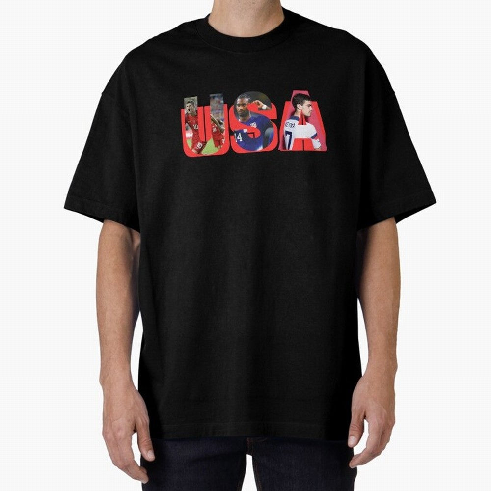 USA Soccer Cristian Pulisic, Haji Wright, Gio Reyna Oversized T-Shirt Celebrate Fan Favorites in FIFA World Cup 2026 USA Canada Mexico Celebrating Cristiano Ronaldo, Argentina and Brazil Energy, Classic Soccer Heritage, Championship Pressure, Fan