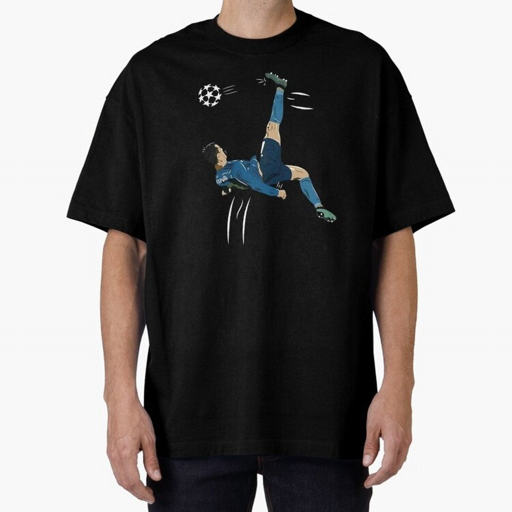 Cristiano Ronaldo Bicycle Kick Oversized T-Shirt Celebrate the Stars of FIFA World Cup 2026 Spirit, Connected to Brazil, Mbappe and Neymar, Football Festival Excitement, Trophy Ambitions, Country Rivalries and Star Player Buzz; Created for Match