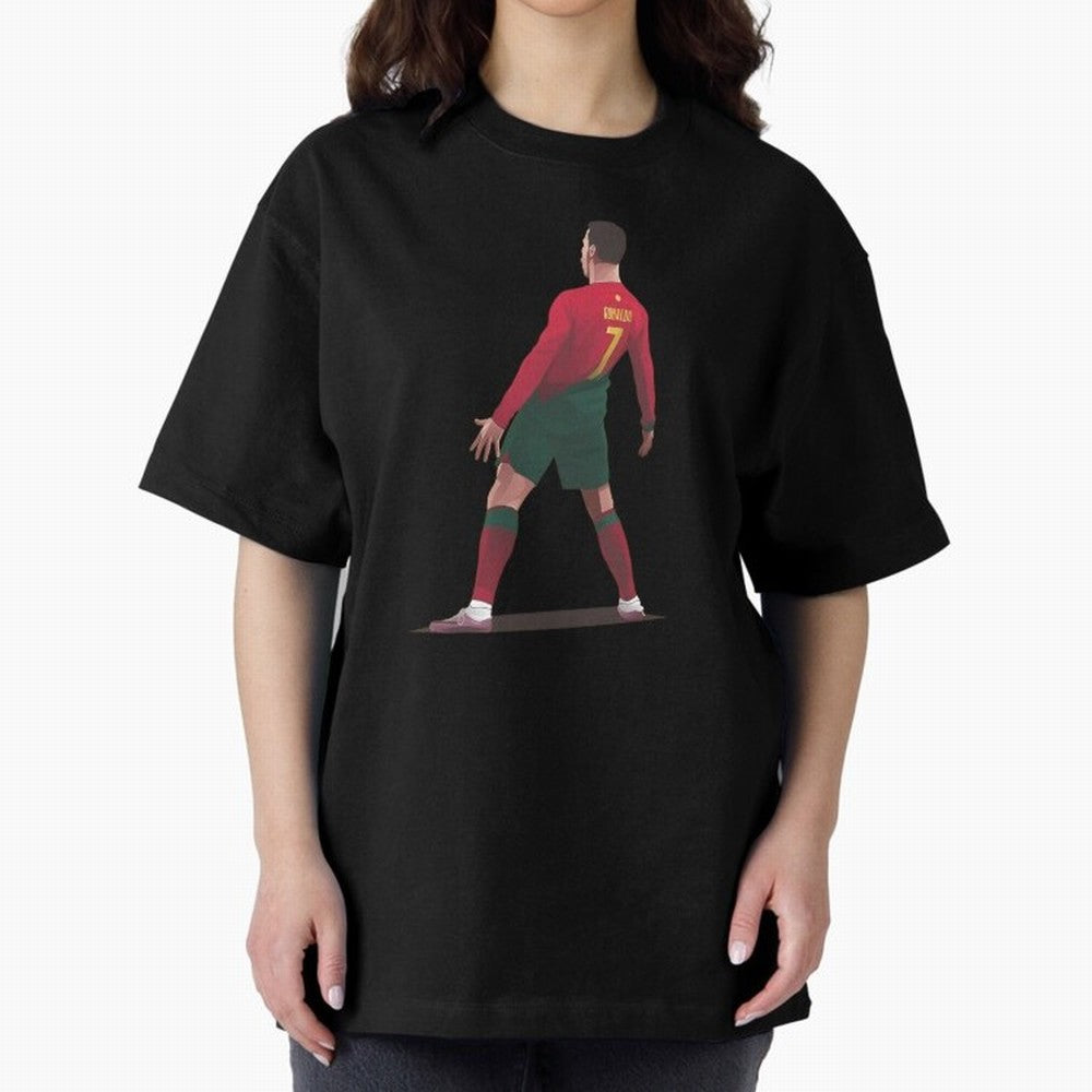 CR7 Celebration Pose Oversized T-Shirt Showcase FIFA World Cup 2026 Spirit, with England, France and Netherlands, Cristiano Ronaldo, Football Festival Excitement, Trophy Ambitions, Country Rivalries and Star Player Buzz; Ideal for Football Dads,