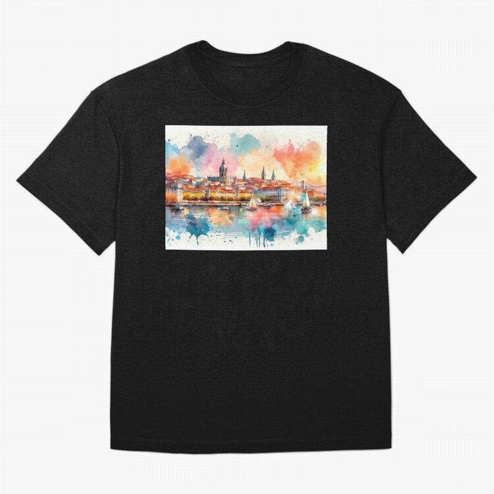 Lisbon cityscape with sailboats Oversized T-Shirt Celebrate the Road through the FIFA World Cup 2026 Journey through Neymar Highlights, France and Portugal Pride, Fan Favorite Moments, National Team Passion, Big Match Drama and Soccer History;