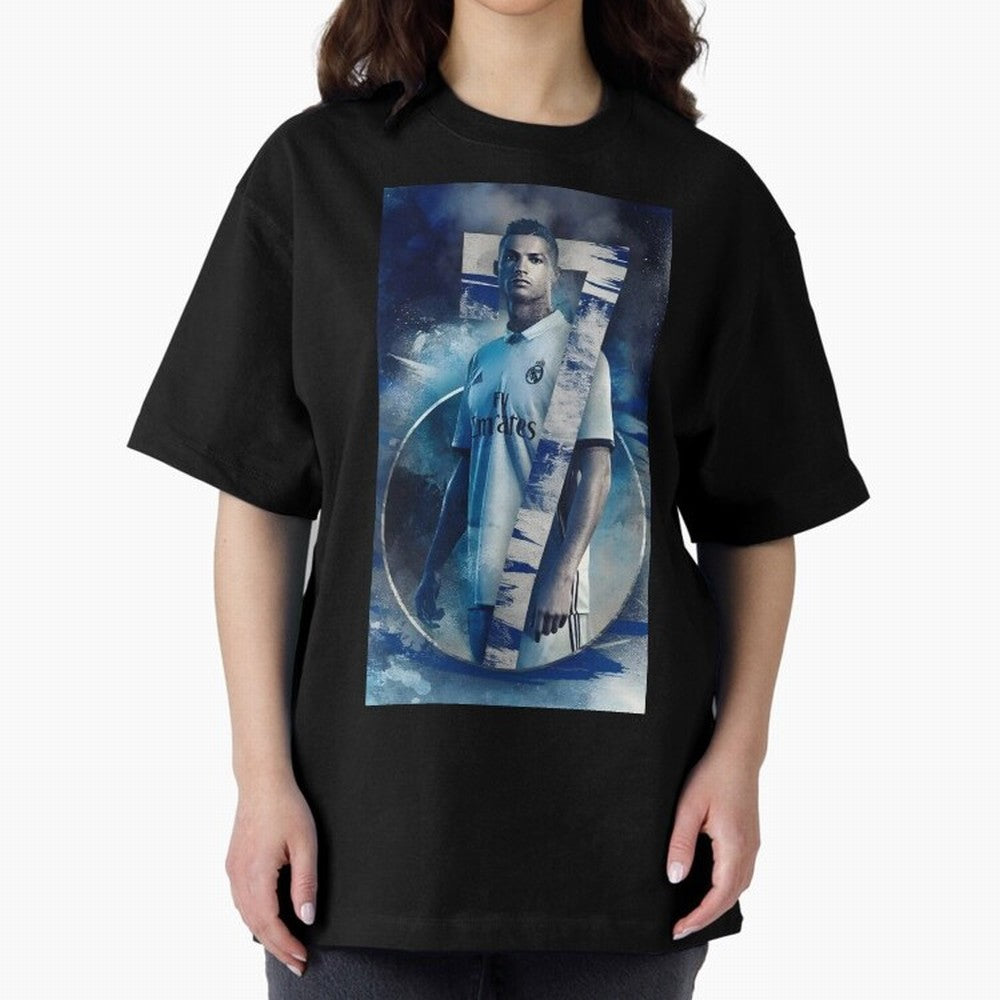 Cr7 art design wallpaper Oversized T-Shirt Represent Football Lovers during Global Football Passion for FIFA World Cup 2026, Capturing Messi, Brazil, Portugal and Argentina, Championship Spirit, Famous Goals, Roaring Crowds and International