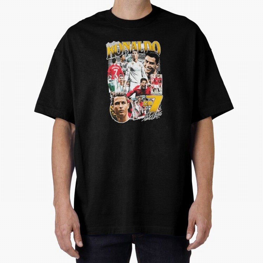Cristiano Ronaldo Cr7 Collage Oversized T-Shirt Celebrate the Biggest Stage of FIFA World Cup 2026 Inspired by Neymar, England, France and Netherlands Energy, Sports Nostalgia, International Competition, Famous Players and Unforgettable Victories;