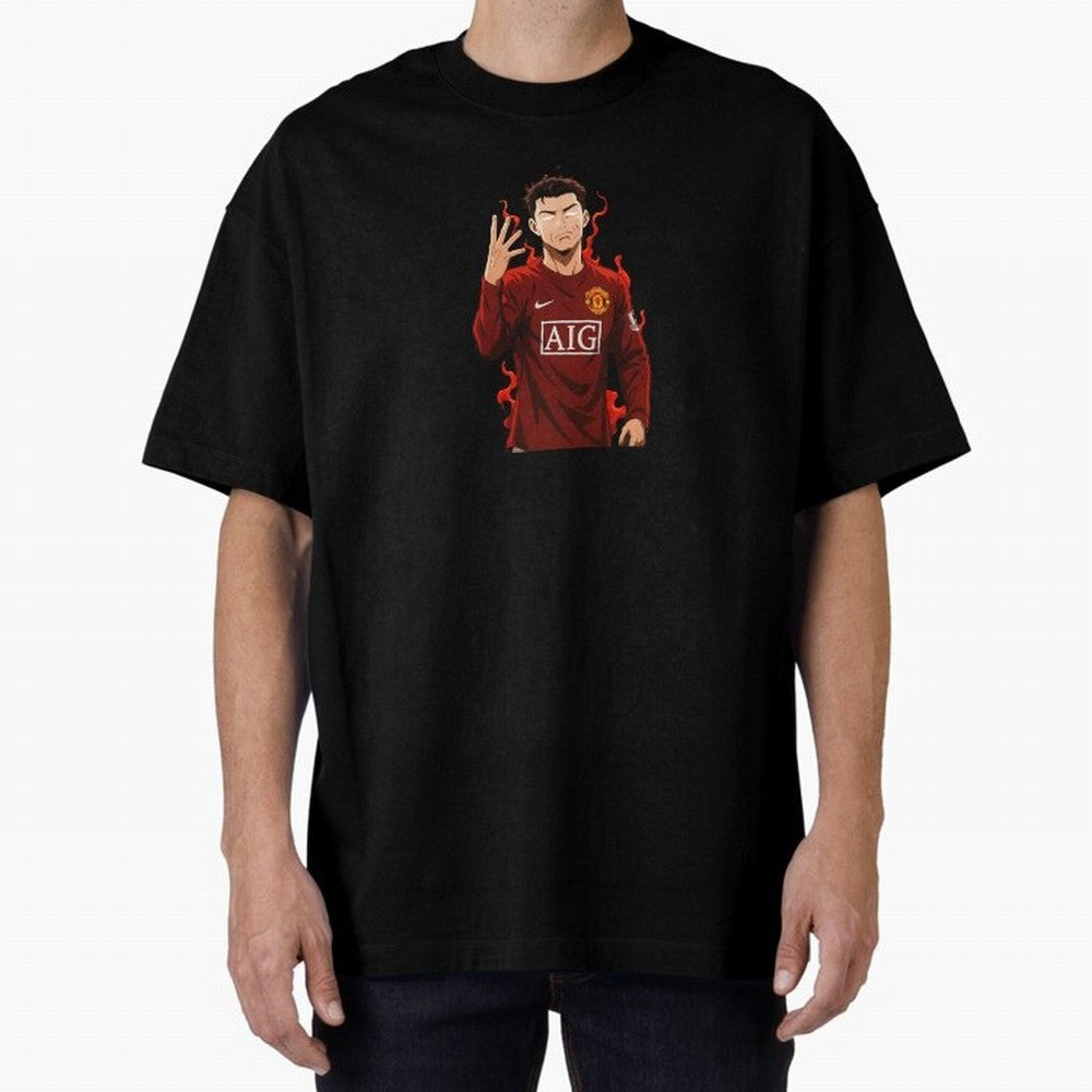 Cristiano Ronaldo Anime Art Blue Lock Inspired Football Legend Oversized T-Shirt Fuel Your Fan Pride for Global Football Passion for FIFA World Cup 2026 USA Canada Mexico, Filled with CR7 and Messi, France and Portugal, Sports Nostalgia,