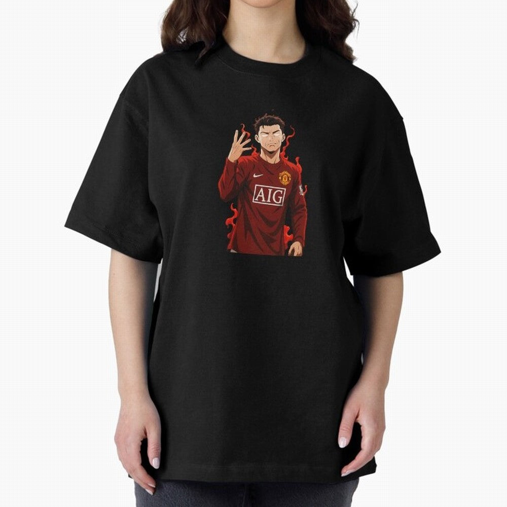 Cristiano Ronaldo Anime Art Blue Lock Inspired Football Legend Oversized T-Shirt Fuel Your Fan Pride for Global Football Passion for FIFA World Cup 2026 USA Canada Mexico, Filled with CR7 and Messi, France and Portugal, Sports Nostalgia,