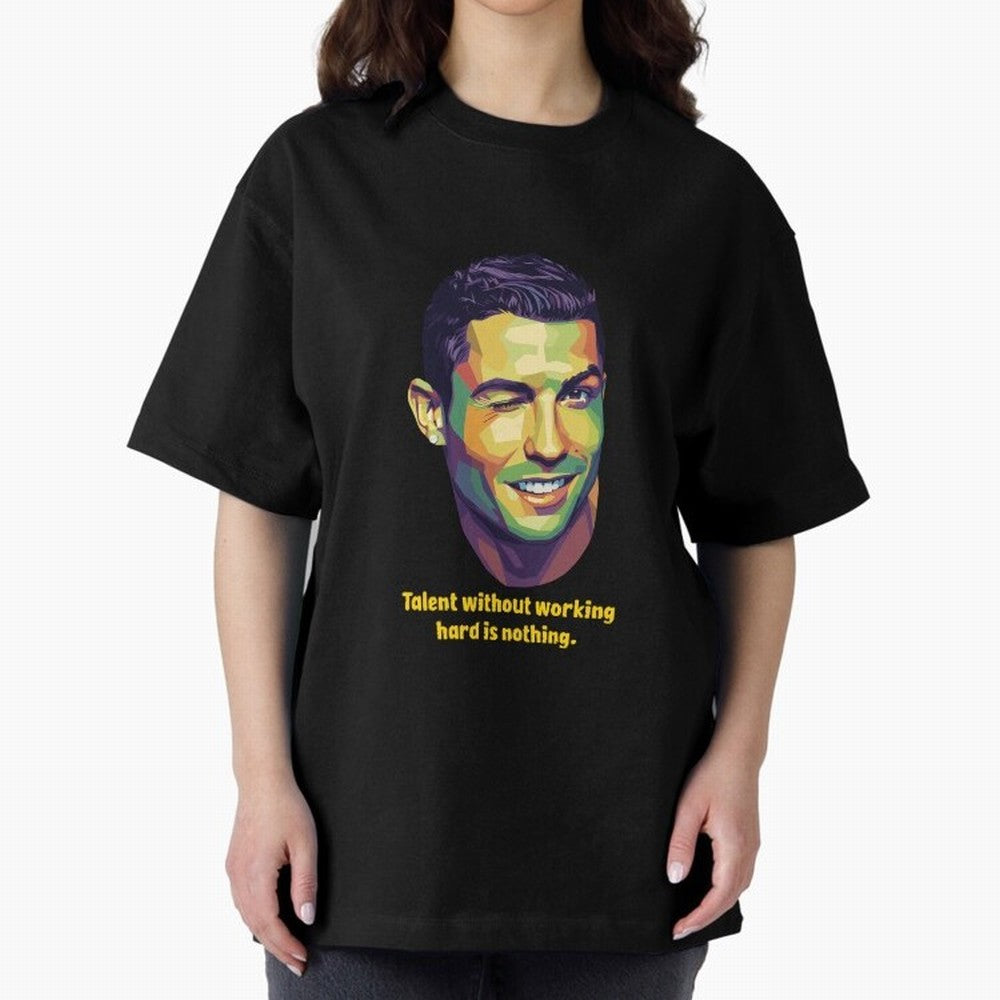Cristiano Ronaldo Quotes Oversized T-Shirt Show Match Day Excitement for the FIFA World Cup 2026 Group Stage Journey through Messi, Neymar and Mbappe Highlights, Brazil, Portugal and Argentina Pride, Game Day Rituals, Football Legends, Country