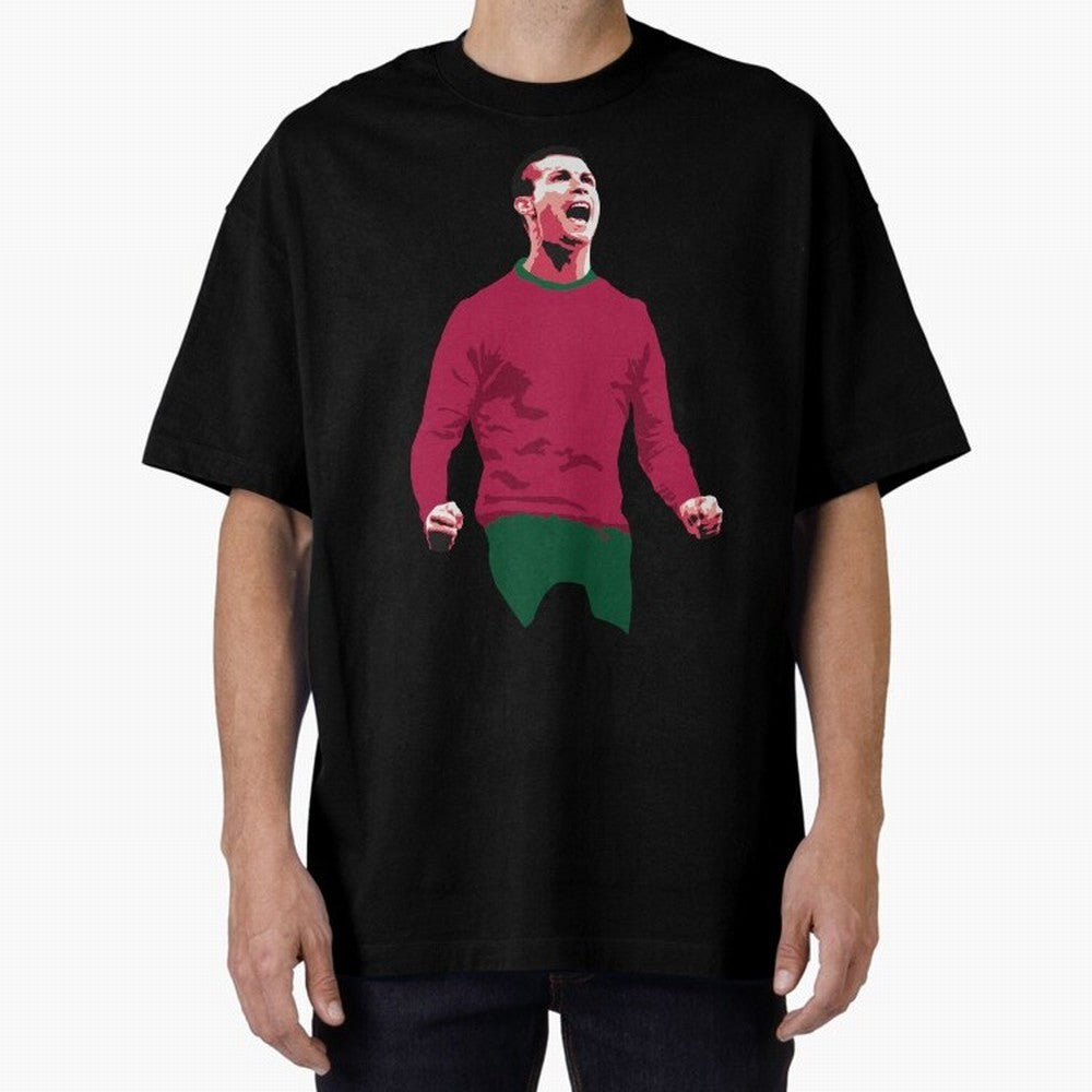 Ronaldo Oversized T-Shirt Showcase FIFA World Cup 2026 USA Canada Mexico Spirit, Centered on Portugal, Spain and Germany, CR7 and Messi, Worldwide Fan Energy, Dramatic Goals, Stadium Lights and Championship Celebrations; Ideal for Passionate Fans