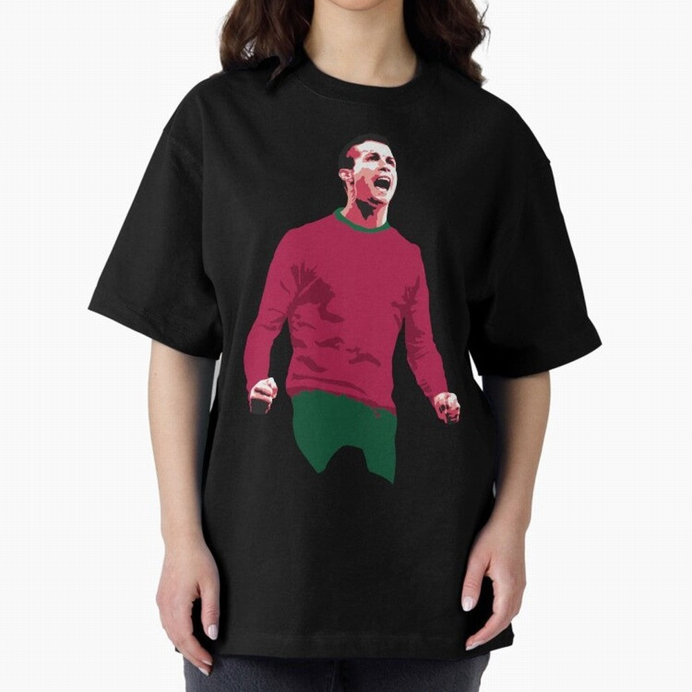 Ronaldo Oversized T-Shirt Showcase FIFA World Cup 2026 USA Canada Mexico Spirit, Centered on Portugal, Spain and Germany, CR7 and Messi, Worldwide Fan Energy, Dramatic Goals, Stadium Lights and Championship Celebrations; Ideal for Passionate Fans