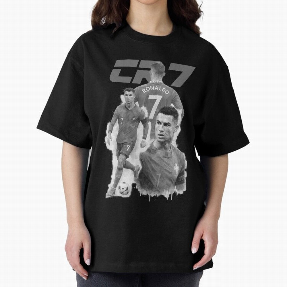 CR7 Cristiano Ronaldo illustration ink black white watercolour Oversized T-Shirt Relive the Noise and Pride of FIFA World Cup 2026 USA Canada Mexico Capturing Messi, Neymar and Mbappe, Portugal, Spain and Germany Energy, Match Day Excitement,