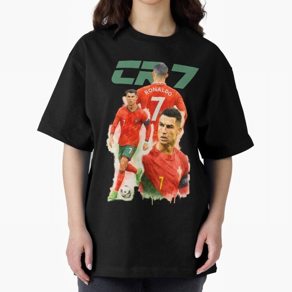CR7 Cristiano Ronaldo illustration watercolour Oversized T-Shirt Show Your Love for FIFA World Cup 2026 Group Stage for Fans of Messi, CR7 and Mbappe and England, France and Netherlands, Bringing Classic Soccer Heritage, Championship Pressure, Fan