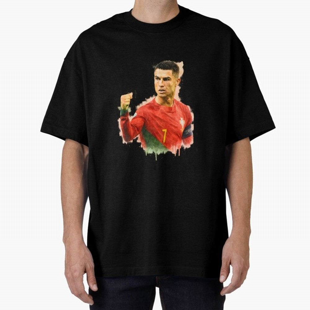 CR7 Cristiano Ronaldo potrait a powerful moment artwork Oversized T-Shirt Step into Global Football Passion for FIFA World Cup 2026 USA Canada Mexico, Filled with Messi, Neymar and Mbappe, Spain, Football History, Final Match Energy, Crowd Noise