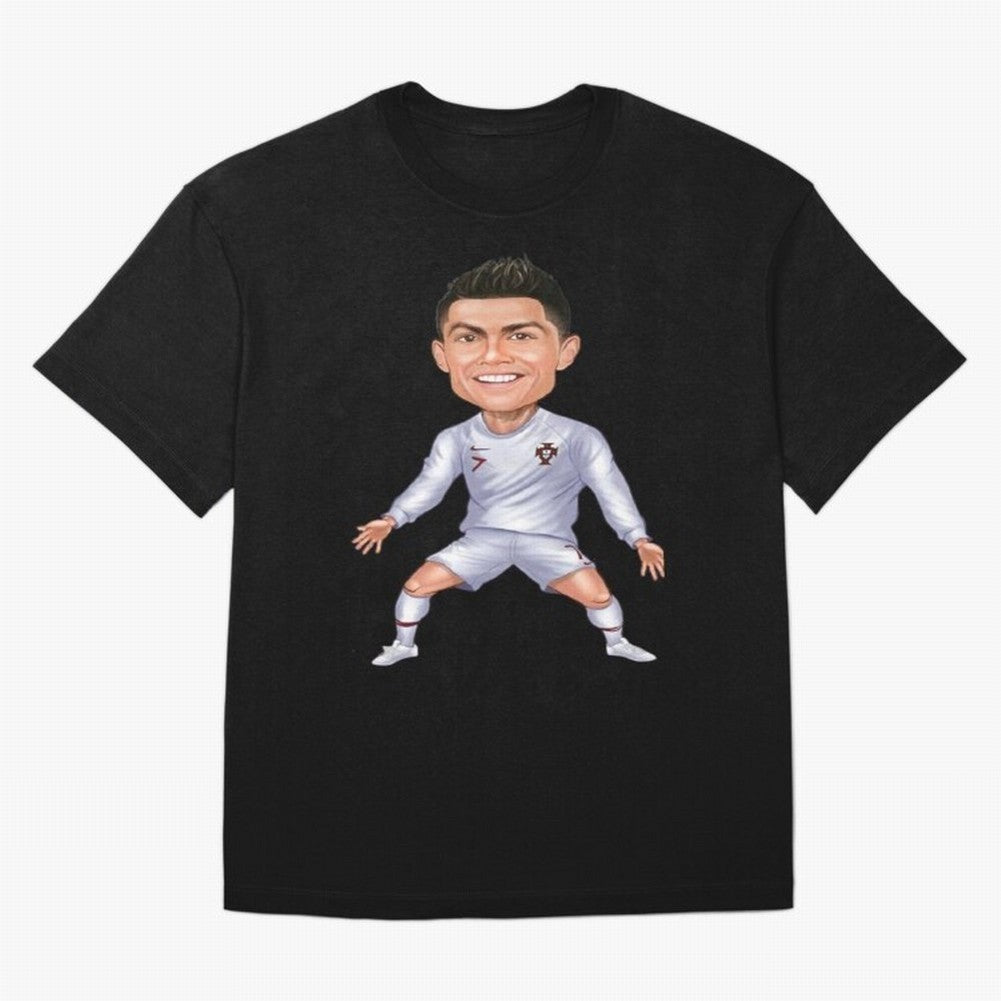 Cristiano Ronaldo Cartoon Oversized T-Shirt Represent FIFA World Cup 2026 USA Canada Mexico Spirit, with Portugal, Messi, Football Passion, Legendary Performances, Festival Vibes and Supporter Community; Perfect for Fans, Collectors, Family