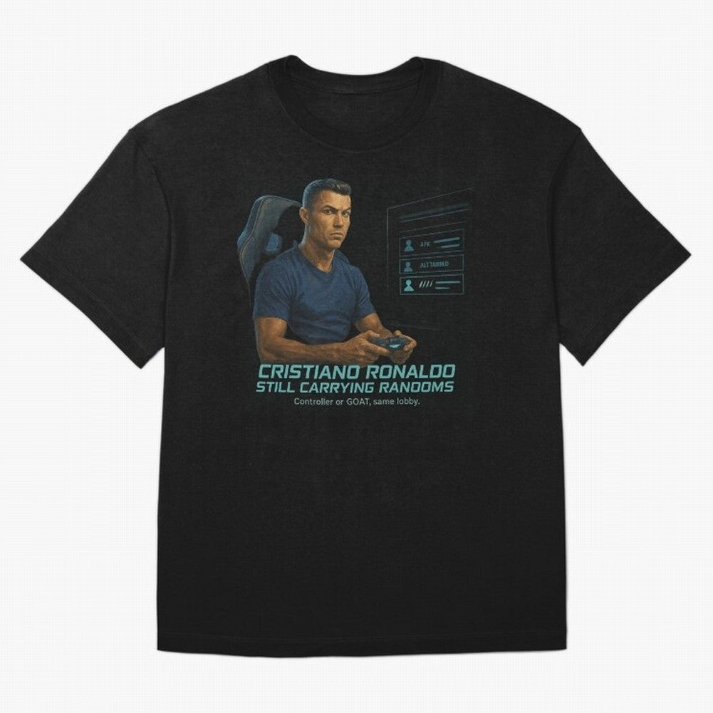Cristiano Gamer Mode ¡ª Still Carrying Randoms Oversized T-Shirt Refresh FIFA World Cup 2026 Group Stage Spirit, Filled with England, Cristiano Ronaldo, Haaland and CR7, Sports Nostalgia, International Competition, Famous Players and Unforgettable