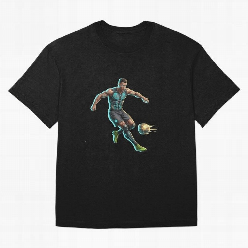 Cyberpunk Cristiano Ronaldo: Futuristic CR7 Kicking Glowing Soccer Ball Fan Art Oversized T-Shirt Show Your Tournament Heart for the FIFA World Cup 2026 Journey through Messi, Neymar and Mbappe Highlights, Argentina, France and Brazil Pride,