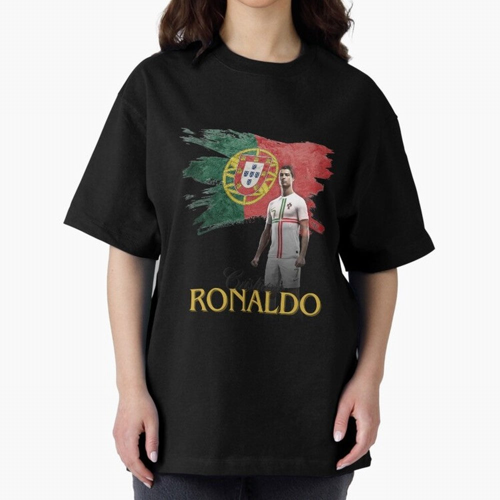 Cristiano Ronaldo - Portugal Flag Tribute (SIUUU!) Oversized T-Shirt Represent Football Lovers during Global Football Passion for FIFA World Cup 2026 Group Stage, Made for Cristiano Ronaldo, Haaland and CR7, England, Worldwide Fan Energy, Dramatic