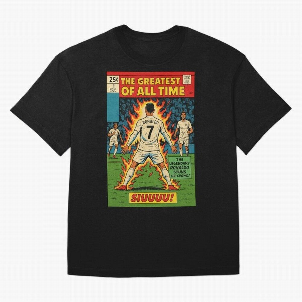 CR7 comic cover Oversized T-Shirt Make Memories around FIFA World Cup 2026 Group Stage Filled with CR7 and Messi, England and Germany Energy, Supporter Pride, Iconic Celebrations, Legendary Names and Global Match Day Energy; Made for Die Hard