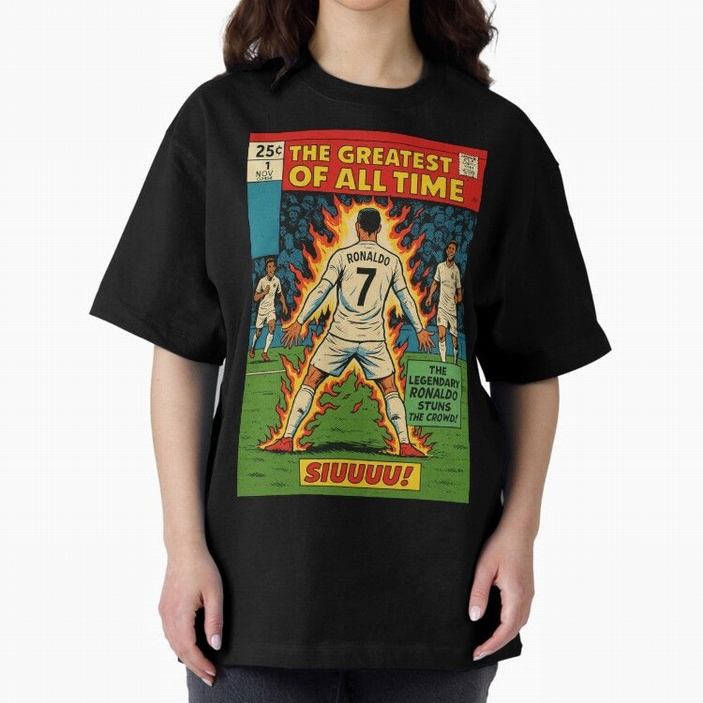 CR7 comic cover Oversized T-Shirt Make Memories around FIFA World Cup 2026 Group Stage Filled with CR7 and Messi, England and Germany Energy, Supporter Pride, Iconic Celebrations, Legendary Names and Global Match Day Energy; Made for Die Hard