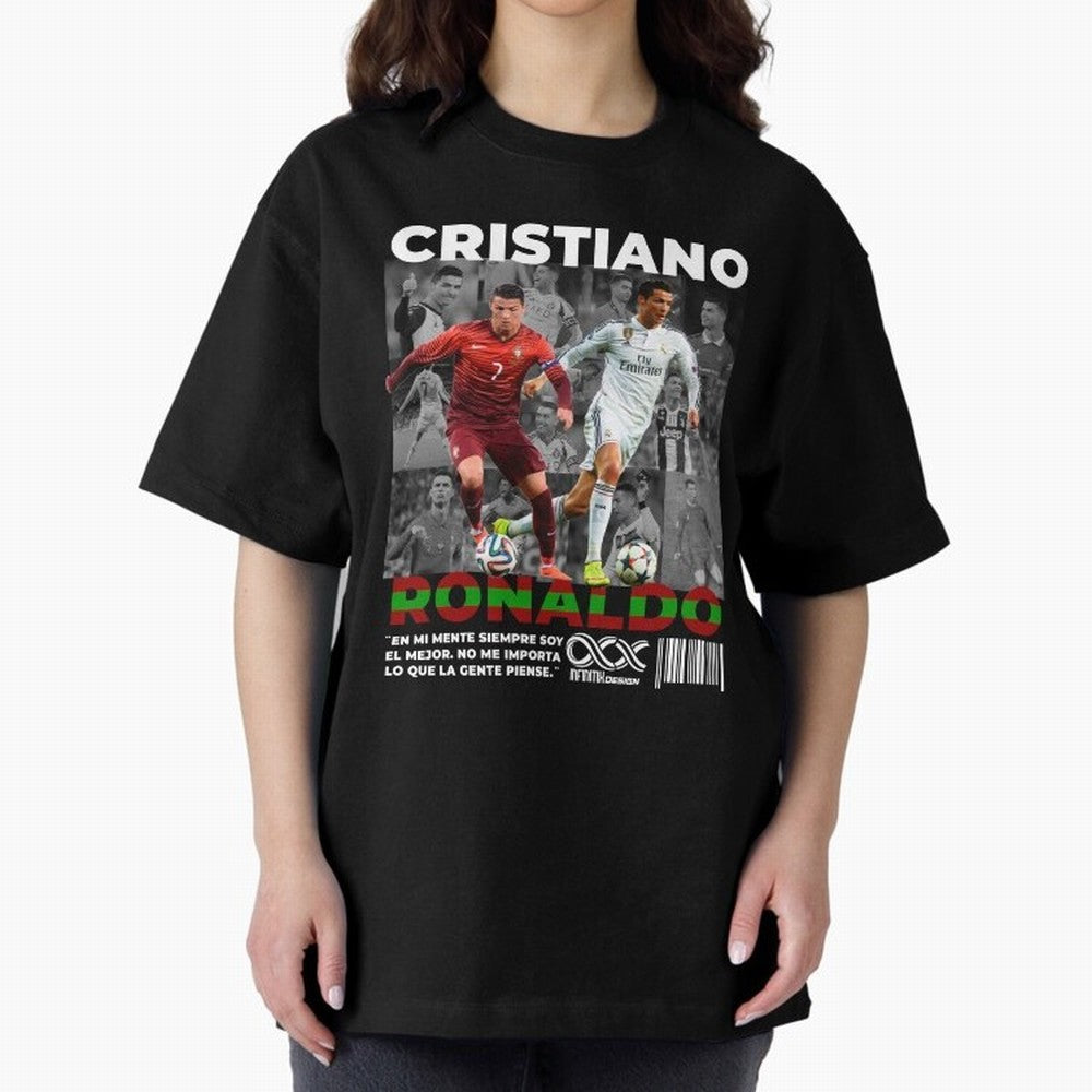 Cristiano Ronaldo Collage Oversized T-Shirt Fuel the Hype around Match Day Hype around FIFA World Cup 2026, Mbappe, England and Germany, Classic Soccer Heritage, Championship Pressure, Fan Loyalty and International Pride; Ideal for Passionate Fans