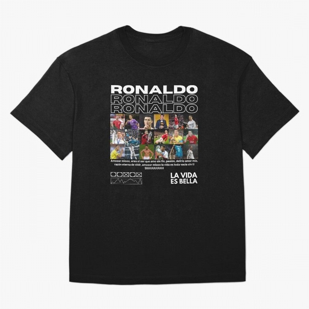 Cristiano Ronaldo CR7 Collage Oversized T-Shirt Show Fan Pride Across the FIFA World Cup 2026 Group Stage Journey through CR7 Highlights, France and Portugal Pride, Retro Football Energy, Iconic Rivalries, Trophy Chase Drama and Stadium Atmosphere;