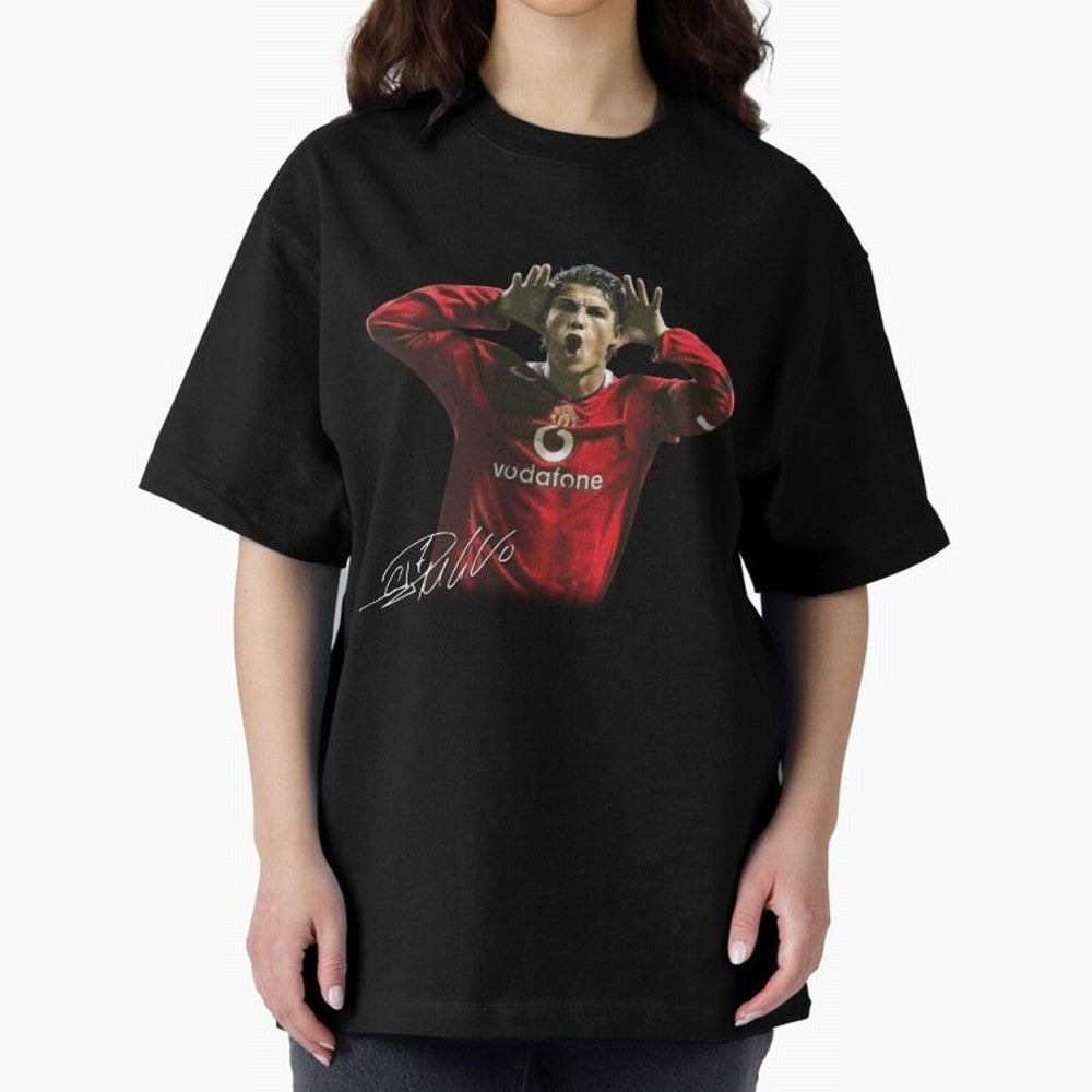Cristiano Ronaldo T-Shirt Young Manchester Ronaldo - Celebration Oversized T-Shirt Live for the Drama of FIFA World Cup 2026 Group Stage for Fans of Mbappe and Brazil, Bringing Worldwide Fan Energy, Dramatic Goals, Stadium Lights and Championship