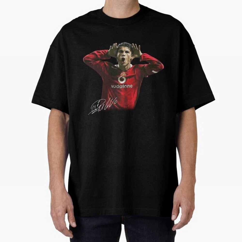 Cristiano Ronaldo T-Shirt Young Manchester Ronaldo - Celebration Oversized T-Shirt Live for the Drama of FIFA World Cup 2026 Group Stage for Fans of Mbappe and Brazil, Bringing Worldwide Fan Energy, Dramatic Goals, Stadium Lights and Championship