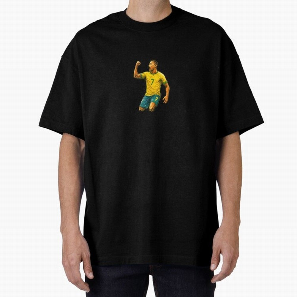 Energetic Soccer Celebration ¨C Number 7 Sketch Art Oversized T-Shirt Represent FIFA World Cup 2026 USA Canada Mexico for Fans of Mbappe and Neymar and England, France and Netherlands, Bringing Retro Football Energy, Iconic Rivalries, Trophy Chase