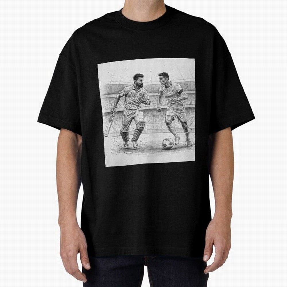 Virat Kohli and Cristiano Ronaldo Oversized T-Shirt Step into FIFA World Cup 2026 USA Canada Mexico for Fans of Mbappe and England, Bringing Goal Celebration Energy, Supporter Heritage, Football Icons and Worldwide Tournament Joy; Ideal for