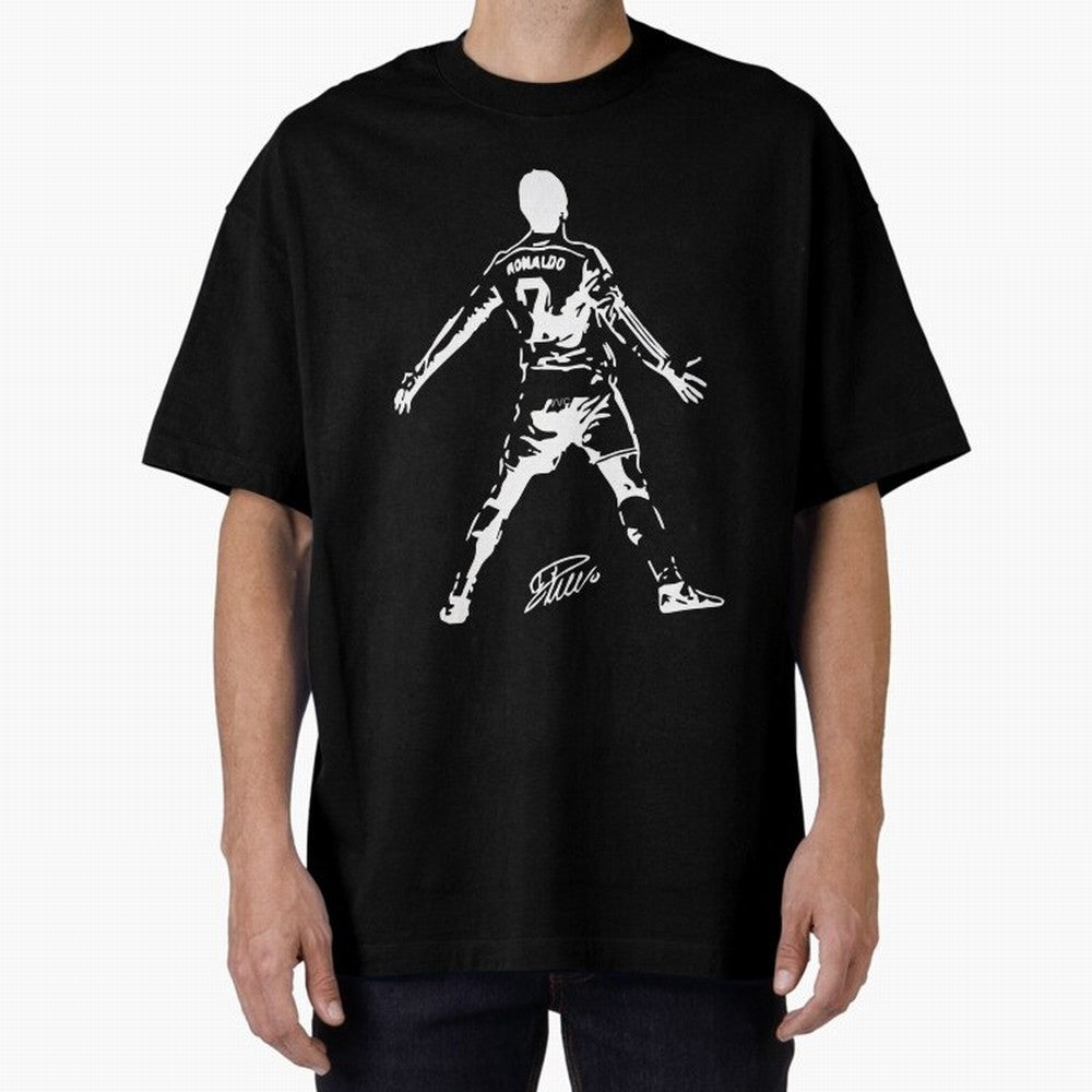 Retro Football Player Celebration Silhouette Artwork For Men And Gift For Soccer Fans Oversized T-Shirt Represent the Passion of FIFA World Cup 2026 Group Stage Built around CR7 and Messi, Netherlands Energy, Football History, Final Match Energy,