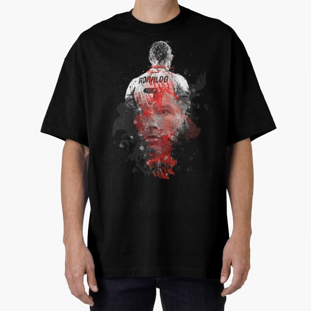 Abstract Football Player Portrait Retro Poster Art For Men, Gift For Soccer Fans Oversized T-Shirt Honor the Football Icons of Global Football Passion for FIFA World Cup 2026, Celebrating Neymar, Haaland and Cristiano Ronaldo, Argentina, Goal