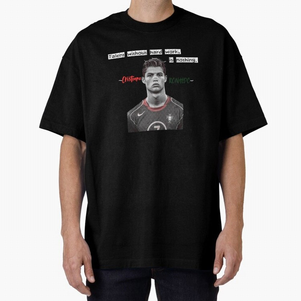 Cristiano Ronaldo - Dedication | NextLevel Motivation Oversized T-Shirt Keep the Legacy of Match Day Hype around FIFA World Cup 2026 Group Stage, Messi, Neymar and Mbappe, Brazil, Portugal and Argentina, Tournament Hype, Historic Matchups, Family