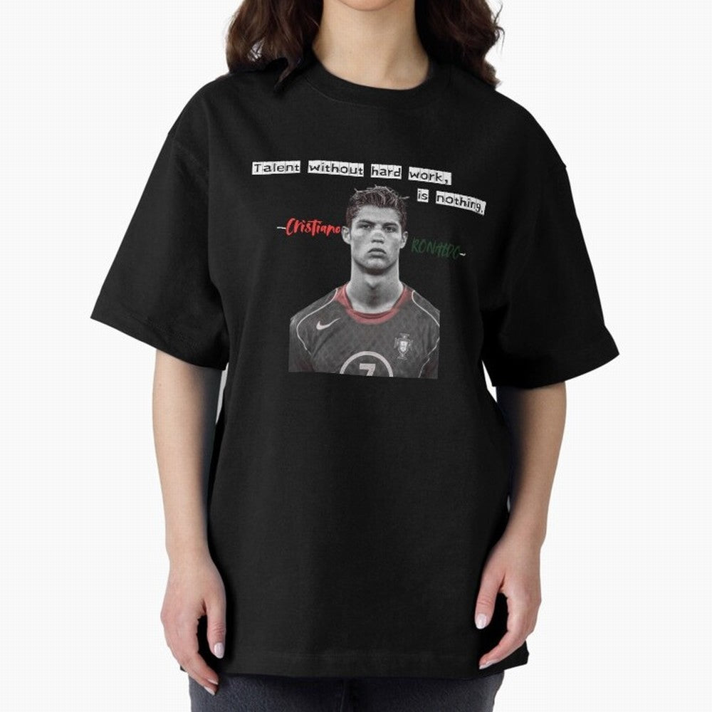Cristiano Ronaldo - Dedication | NextLevel Motivation Oversized T-Shirt Keep the Legacy of Match Day Hype around FIFA World Cup 2026 Group Stage, Messi, Neymar and Mbappe, Brazil, Portugal and Argentina, Tournament Hype, Historic Matchups, Family