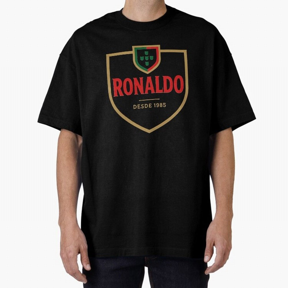 Ronaldo Emblem Sticker ¨C Gold Crest Parody Design Oversized T-Shirt Show Your Love for the FIFA World Cup 2026 USA Canada Mexico Journey through Messi Highlights, England Pride, Classic Soccer Heritage, Championship Pressure, Fan Loyalty and