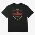 Ronaldo Emblem Sticker ¨C Gold Crest Parody Design Oversized T-Shirt Show Your Love for the FIFA World Cup 2026 USA Canada Mexico Journey through Messi Highlights, England Pride, Classic Soccer Heritage, Championship Pressure, Fan Loyalty and