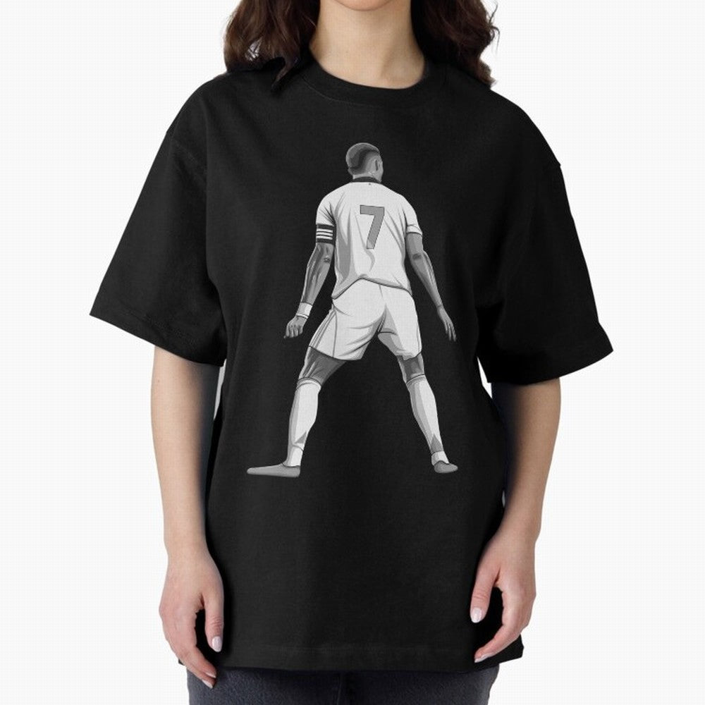 Cristiano Ronaldo Black and White Version Oversized T-Shirt Celebrate Fan Favorites in Global Football Passion for FIFA World Cup 2026 Group Stage, Inspired by Haaland and Mbappe, Portugal, Spain and Germany, Goal Celebration Energy, Supporter