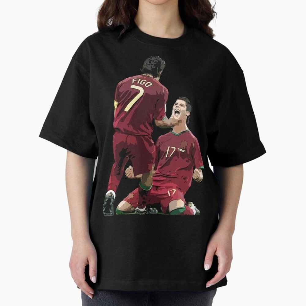 Luis Figo & Cristiano Ronaldo Oversized T-Shirt Honor FIFA World Cup 2026 Group Stage Driven by Messi and Cristiano Ronaldo, England Energy, Retro Football Energy, Iconic Rivalries, Trophy Chase Drama and Stadium Atmosphere; Ideal for Fans Who