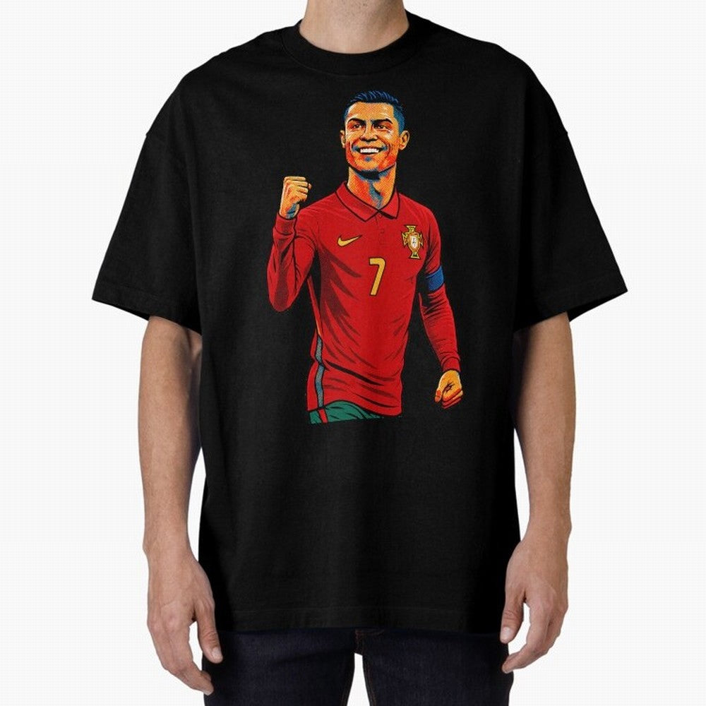 Cristiano Ronaldo Goal Pop Art Oversized T-Shirt Celebrate FIFA World Cup 2026 Group Stage Made for CR7 and Messi, Brazil, Portugal and Argentina Energy, Goal Celebration Energy, Supporter Heritage, Football Icons and Worldwide Tournament Joy;