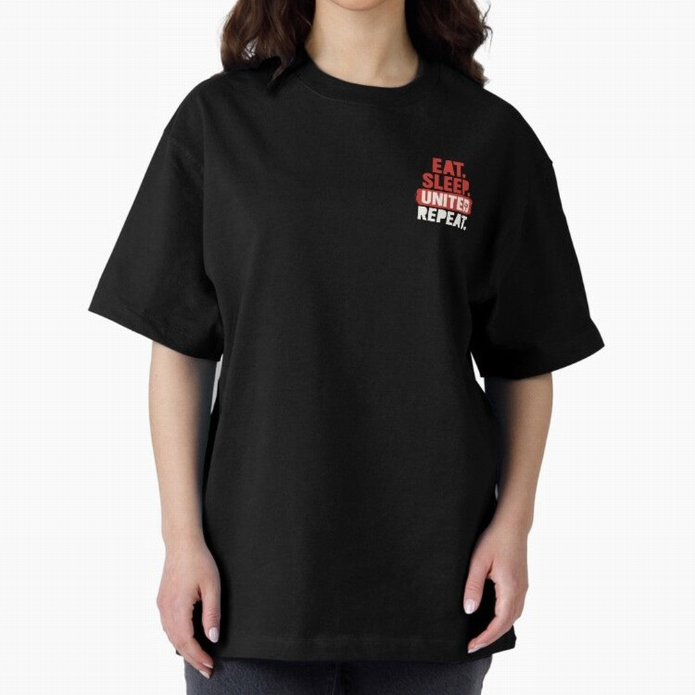 Eat Sleep United Repeat Oversized T-Shirt Build Match Day Hype around FIFA World Cup 2026 USA Canada Mexico, Mbappe and Neymar, Germany, Football Festival Excitement, Trophy Ambitions, Country Rivalries and Star Player Buzz; Built for Supporters