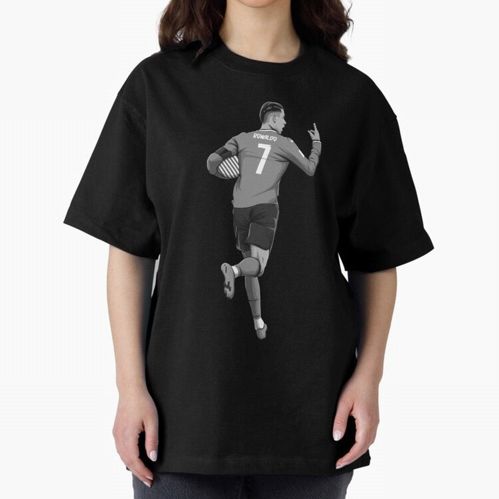 Cristiano Ronaldo Black and White Version Oversized T-Shirt Fuel Your Fan Pride for FIFA World Cup 2026 USA Canada Mexico Driven by Messi and Cristiano Ronaldo, France Energy, Goal Celebration Energy, Supporter Heritage, Football Icons and