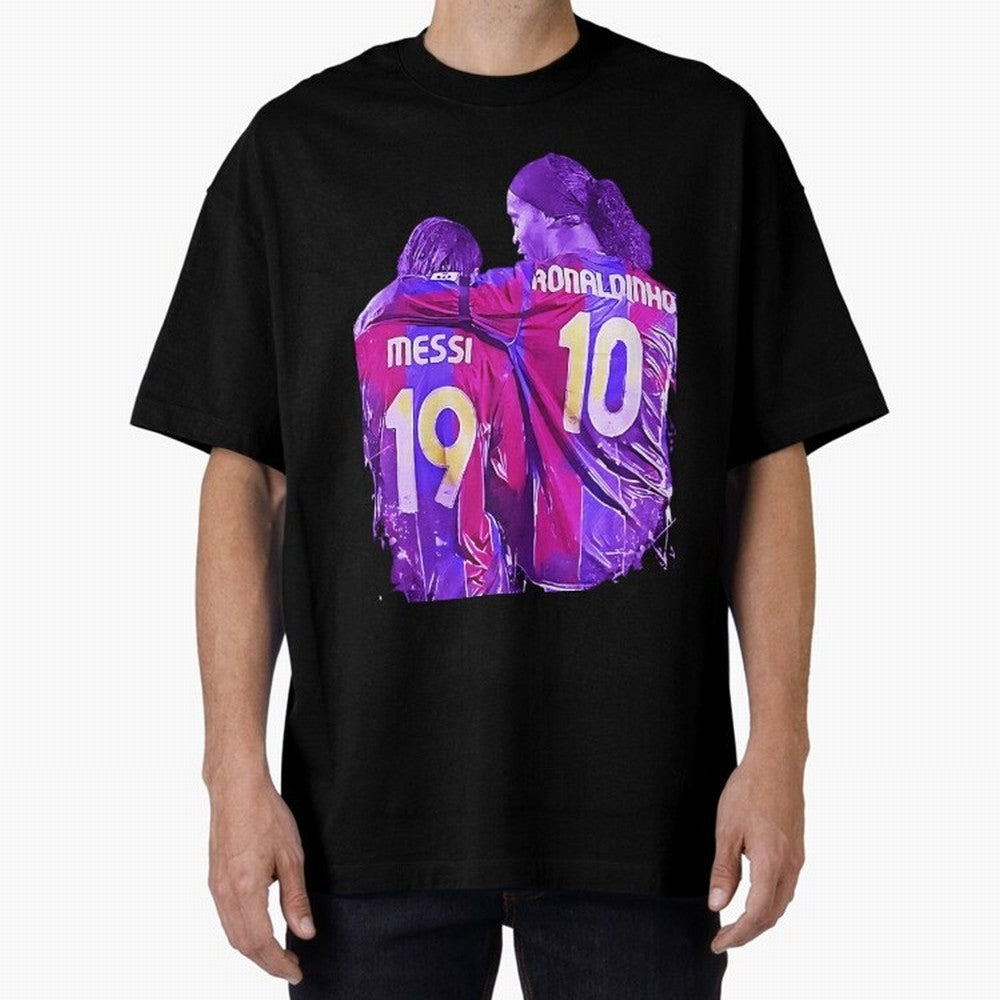 ronaldinho and messi - goat Oversized T-Shirt Follow FIFA World Cup 2026 Group Stage Celebrating Haaland and Mbappe, England and Germany Energy, Retro Football Energy, Iconic Rivalries, Trophy Chase Drama and Stadium Atmosphere; Ideal for Football