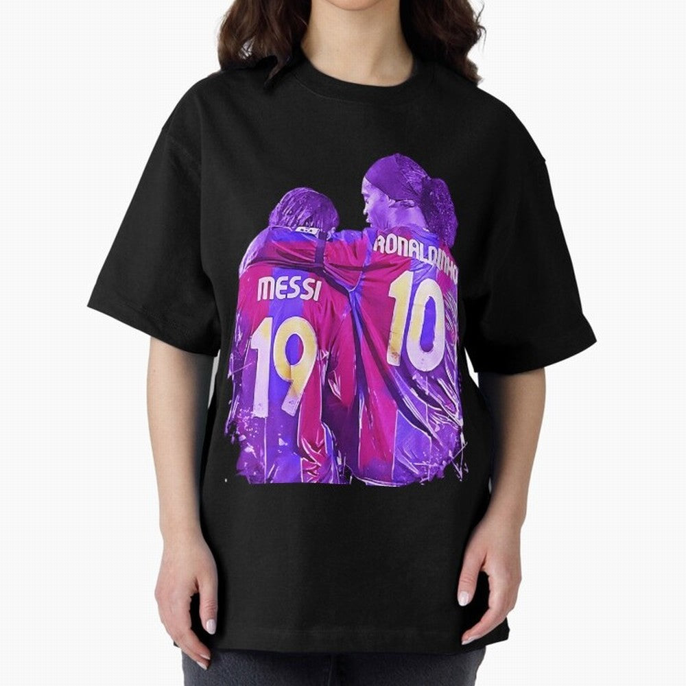 ronaldinho and messi - goat Oversized T-Shirt Follow FIFA World Cup 2026 Group Stage Celebrating Haaland and Mbappe, England and Germany Energy, Retro Football Energy, Iconic Rivalries, Trophy Chase Drama and Stadium Atmosphere; Ideal for Football