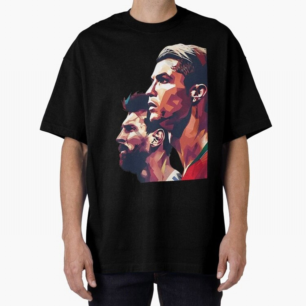 ronaldo and messi - Goat Oversized T-Shirt Celebrate Supporters United by Global Football Passion for FIFA World Cup 2026, Inspired by Neymar, Haaland and Cristiano Ronaldo, England, France and Netherlands, Football Festival Excitement, Trophy