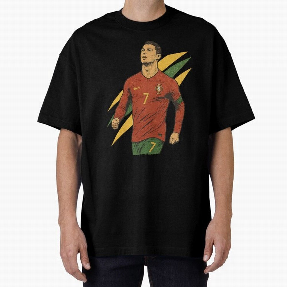 Cristiano Ronaldo Retro Portugal Football Art ¨C Vintage Supporter Design Oversized T-Shirt Live for the Drama of Match Day Hype around FIFA World Cup 2026, Messi, Neymar and Mbappe, Brazil, Worldwide Fan Energy, Dramatic Goals, Stadium Lights and