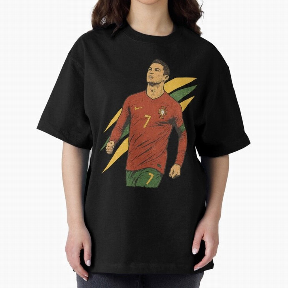 Cristiano Ronaldo Retro Portugal Football Art ¨C Vintage Supporter Design Oversized T-Shirt Live for the Drama of Match Day Hype around FIFA World Cup 2026, Messi, Neymar and Mbappe, Brazil, Worldwide Fan Energy, Dramatic Goals, Stadium Lights and