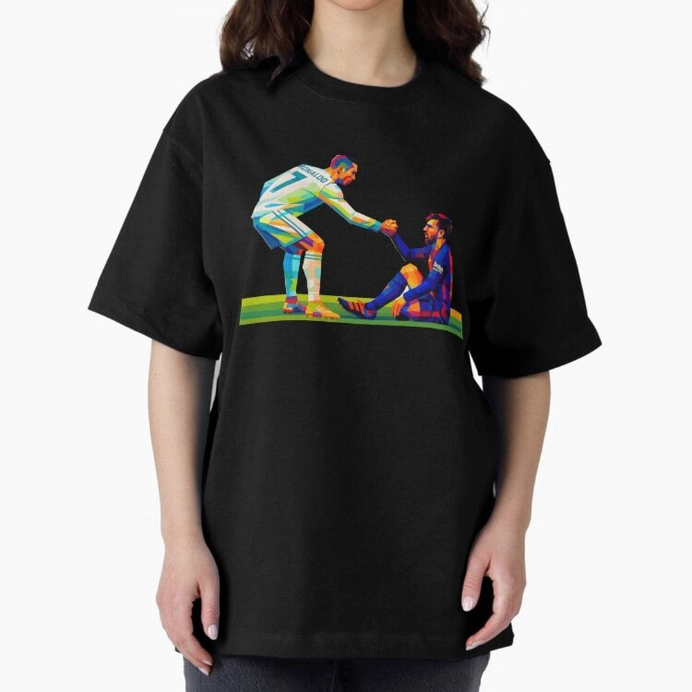 Cristiano Ronaldo & Messi Wpap Art Oversized T-Shirt Discover Match Day Hype around FIFA World Cup 2026 USA Canada Mexico, CR7, England, Stadium Chants, National Pride, Trophy Dreams and Unforgettable Football Memories; Ideal for Football Dads,