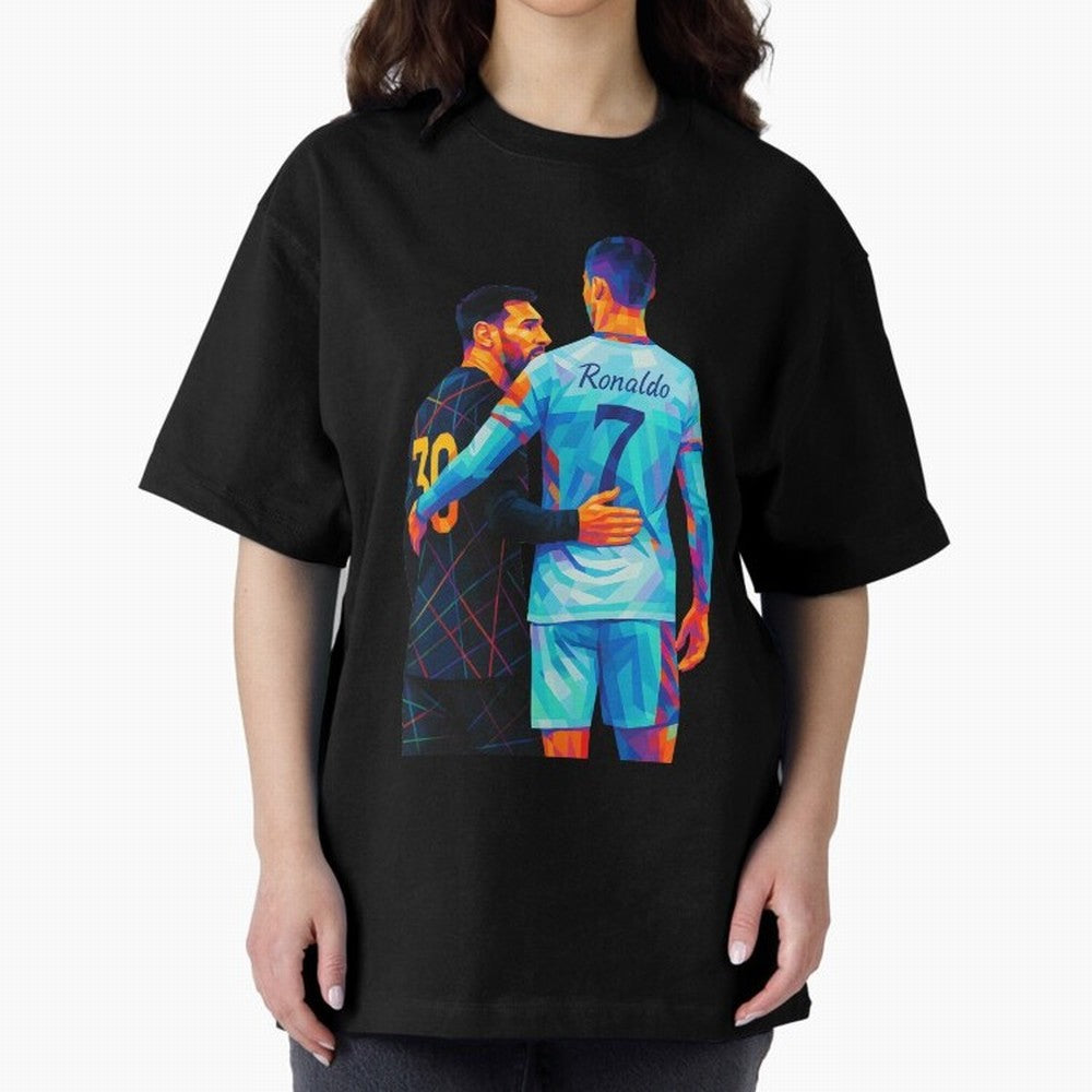 Cristiano Ronaldo & Messi Wpap Art Oversized T-Shirt Experience the Global Stage of FIFA World Cup 2026 Spirit, Connected to Argentina, Messi, Neymar and Mbappe, Goal Celebration Energy, Supporter Heritage, Football Icons and Worldwide Tournament