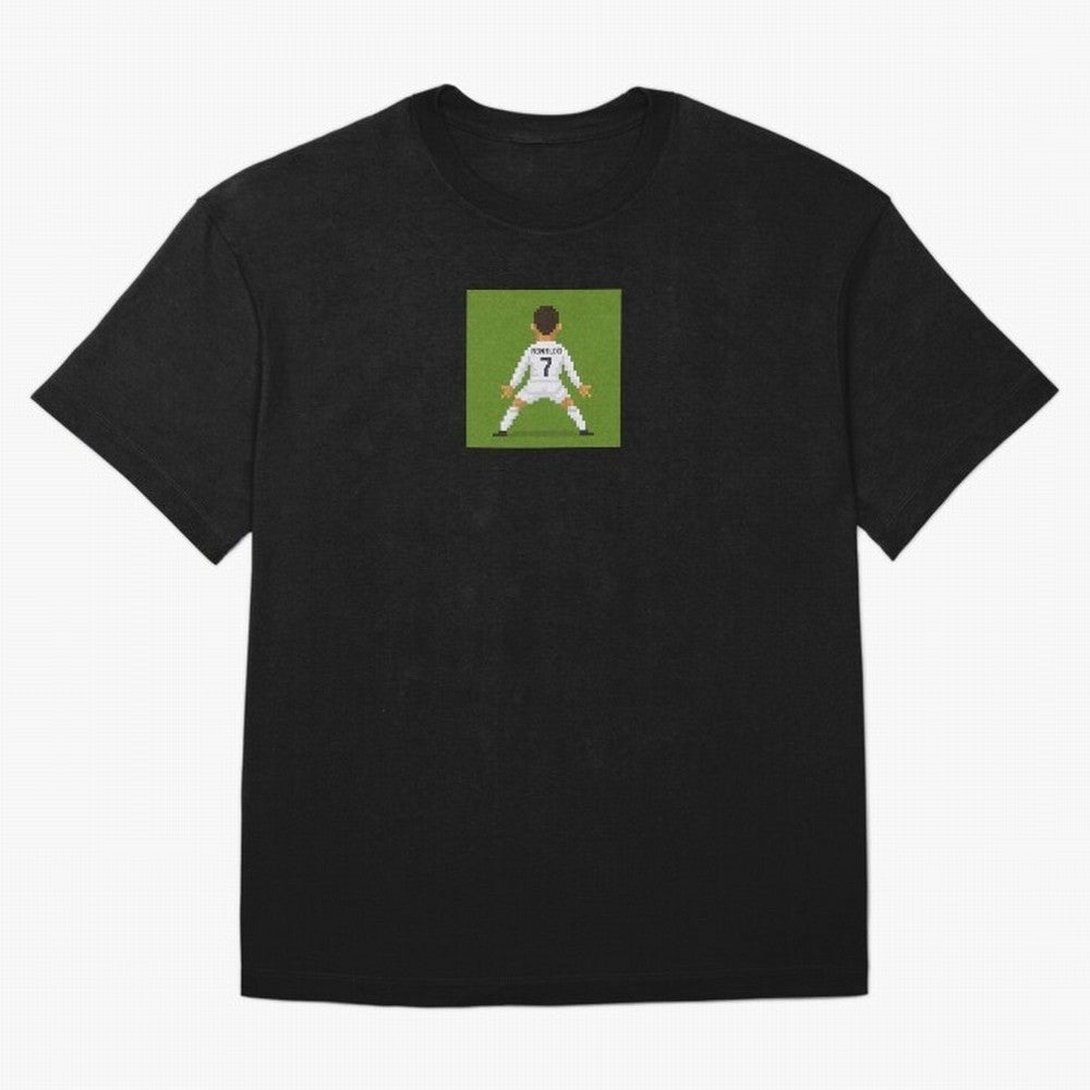 Cristiano Ronaldo Real Madrid Pixel Siuuu Art Oversized T-Shirt Stand with FIFA World Cup 2026 Group Stage Spirit, Celebrating Netherlands, Messi, CR7 and Mbappe, Classic Soccer Heritage, Championship Pressure, Fan Loyalty and International Pride;