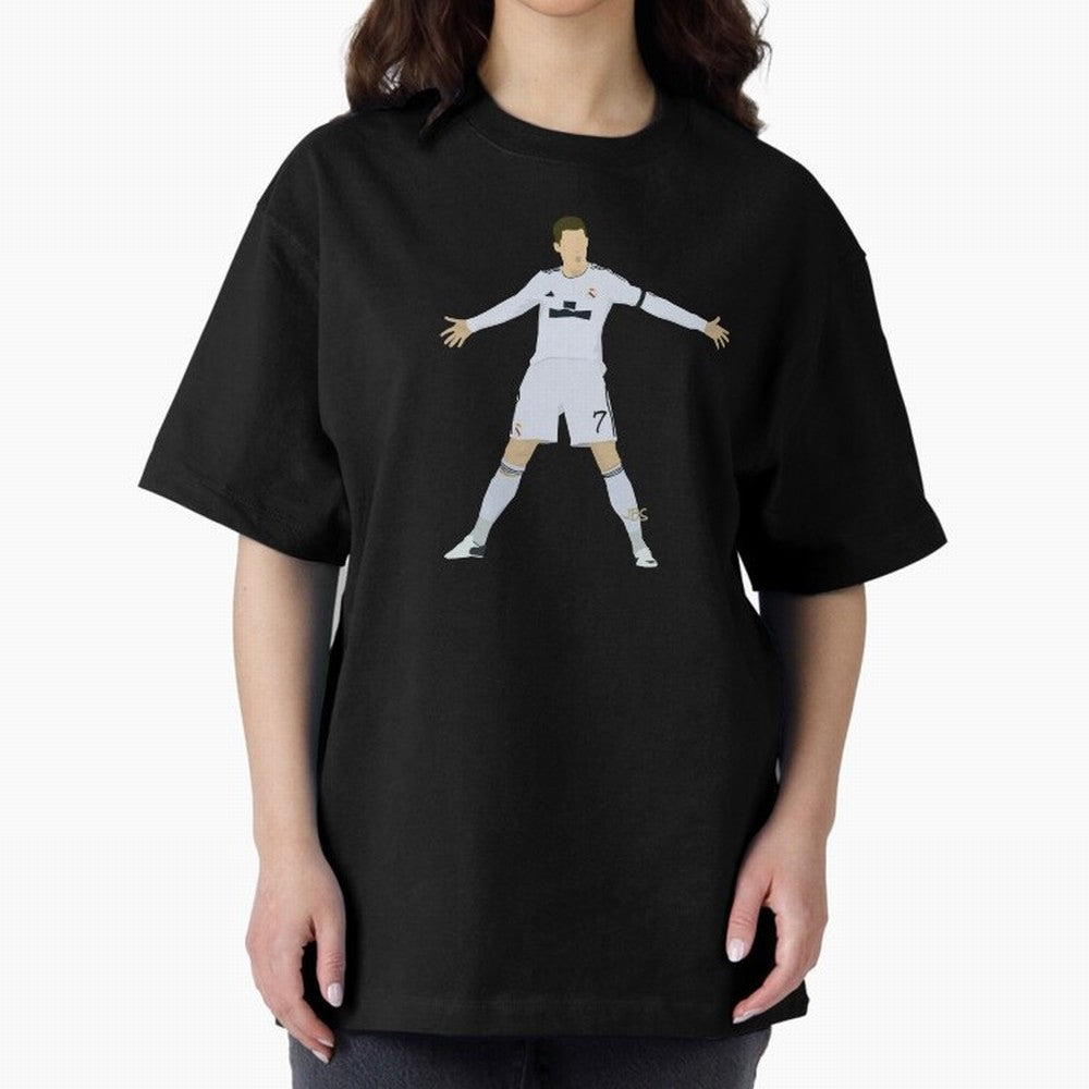 Cristiano Ronaldo celebrates at Real Madrid Oversized T-Shirt Follow Every Goal of Match Day Hype around FIFA World Cup 2026 USA Canada Mexico, CR7 and Messi, England and Germany, Worldwide Fan Energy, Dramatic Goals, Stadium Lights and