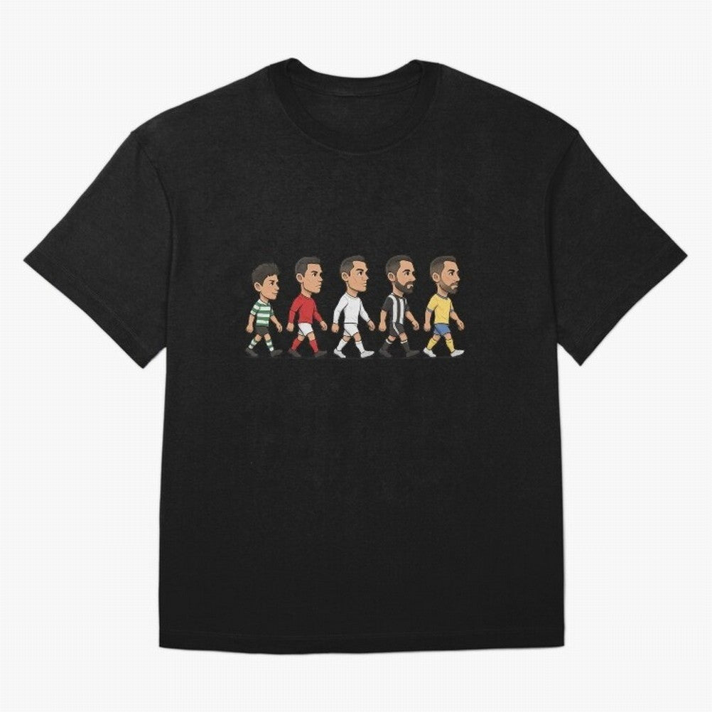 Ronaldo Evolution Sticker ¨C Cartoon Football Art from Sporting to Al-Nassr Oversized T-Shirt Celebrate Golden Goal Energy in FIFA World Cup 2026 Group Stage for Fans of Messi and France and Portugal, Bringing Sports Nostalgia, International