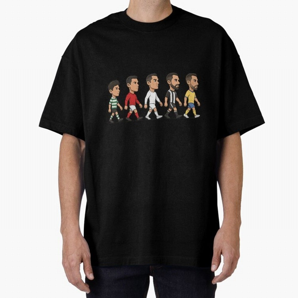 Ronaldo Evolution Sticker ¨C Cartoon Football Art from Sporting to Al-Nassr Oversized T-Shirt Celebrate Golden Goal Energy in FIFA World Cup 2026 Group Stage for Fans of Messi and France and Portugal, Bringing Sports Nostalgia, International