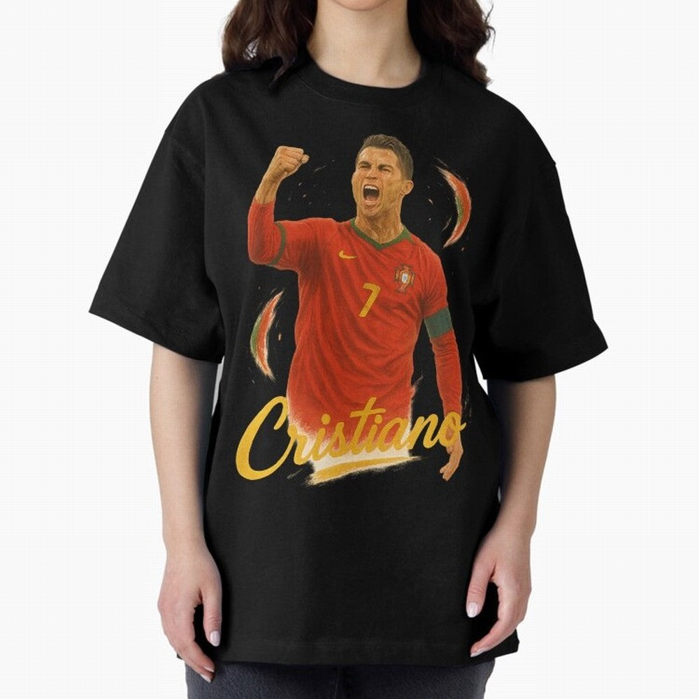 Cristiano Ronaldo Portugal Art ¨C Captain¡¯s Glory Football Tribute	 Oversized T-Shirt Feel the Trophy Chase of FIFA World Cup 2026 for Fans of CR7 and Messi and England, France and Netherlands, Bringing Tournament Hype, Historic Matchups, Family