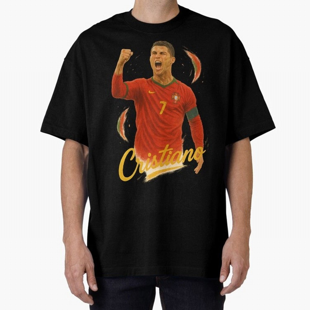 Cristiano Ronaldo Portugal Art ¨C Captain¡¯s Glory Football Tribute	 Oversized T-Shirt Feel the Trophy Chase of FIFA World Cup 2026 for Fans of CR7 and Messi and England, France and Netherlands, Bringing Tournament Hype, Historic Matchups, Family